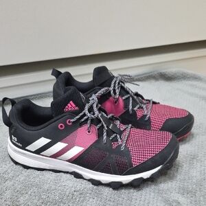 Adidas Black and Pink Athletic Shoes with Secure Lacing and Trail Outsole